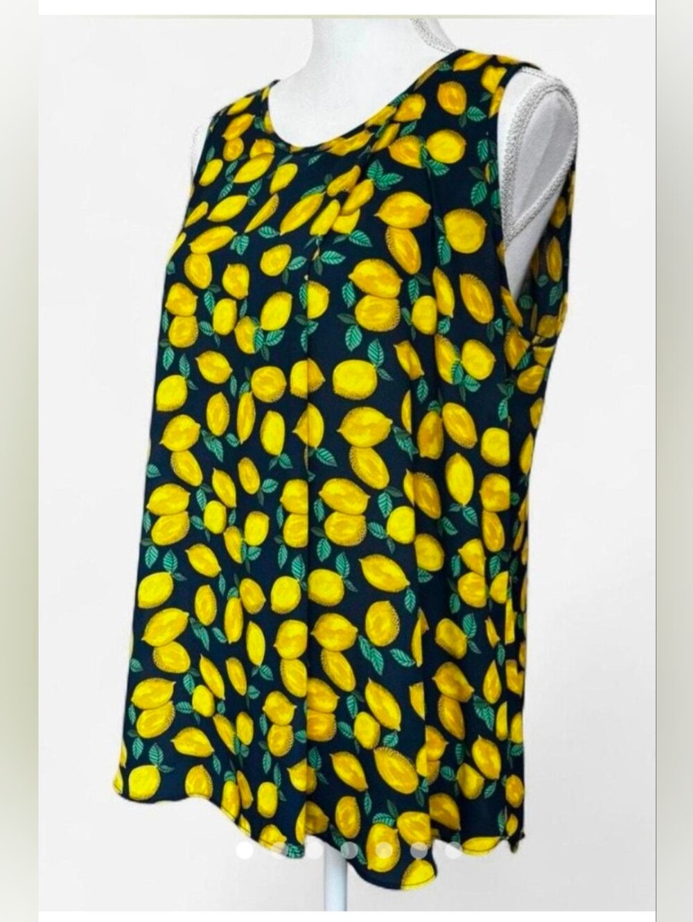The Limited Navy Sleeveless Blouse with Yellow Lemon Print